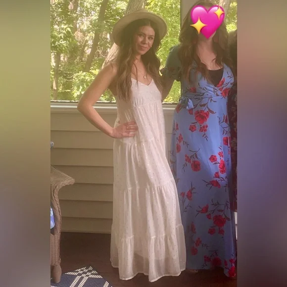 Express White Metallic Gold Flowy Maxi Dress - Picture 11 of 12